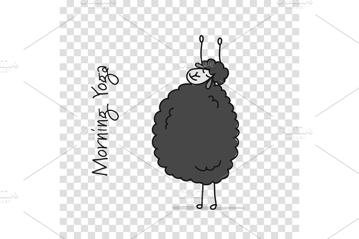 Funny sheep doing yoga, sketch for in Illustrations - product preview 8