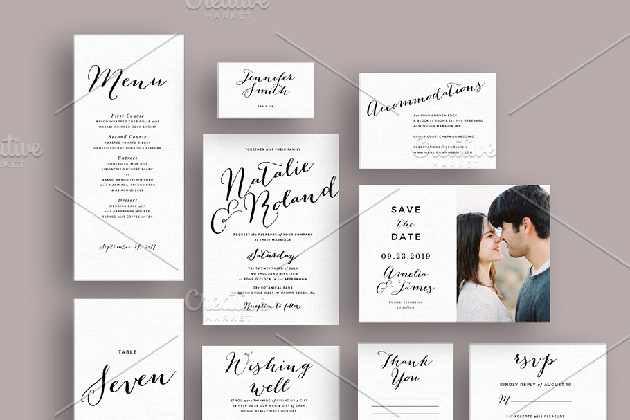 Typography script wedding invite set