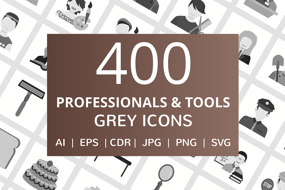400 Professionals & Tools Grey Icons