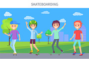 Skateboarding Poster and Boys Vector