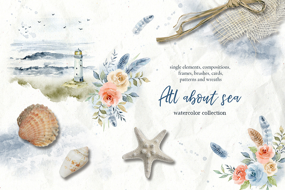 All about sea - watercolor clipart