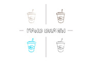 Iced coffee hand drawn icons set