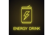 Energy drink can neon light icon