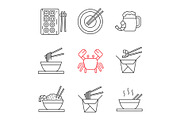 Chinese food linear icons set