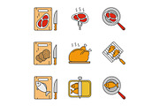 Food preparation color icons set