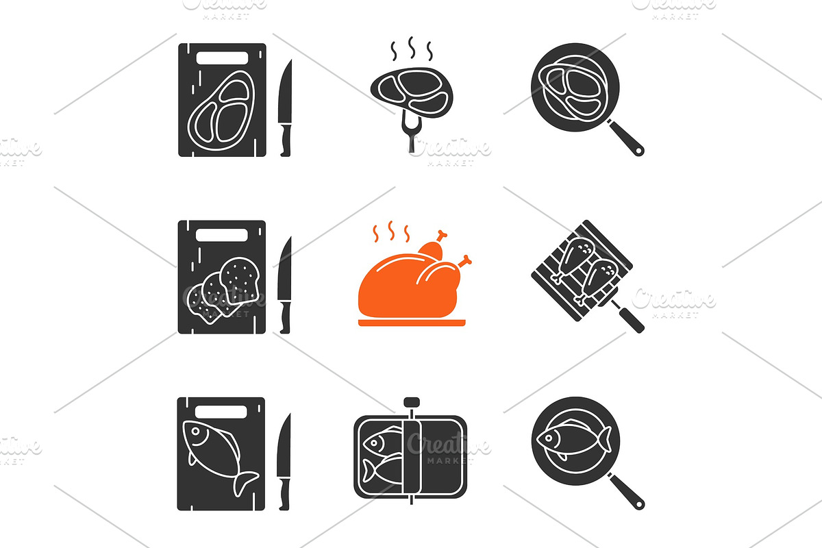 Food preparation glyph icons set in Graphics - product preview 8