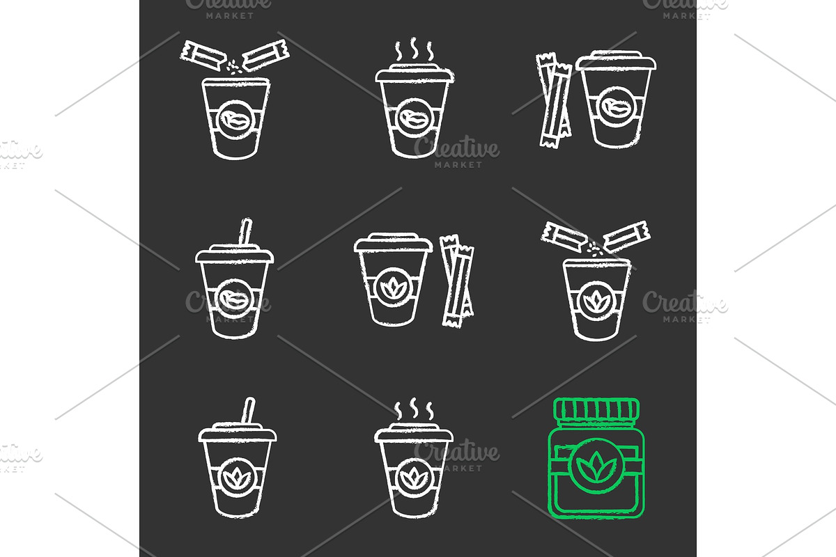 Coffee and tea drinks icons set in Graphics - product preview 8