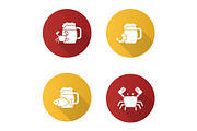 Beer seafood snacks icons set