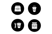 Coffee glyph icons set