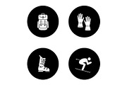 Winter activities glyph icons set