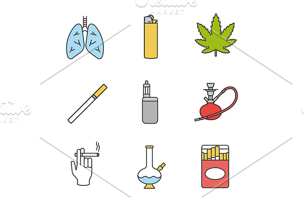 Smoking color icons set