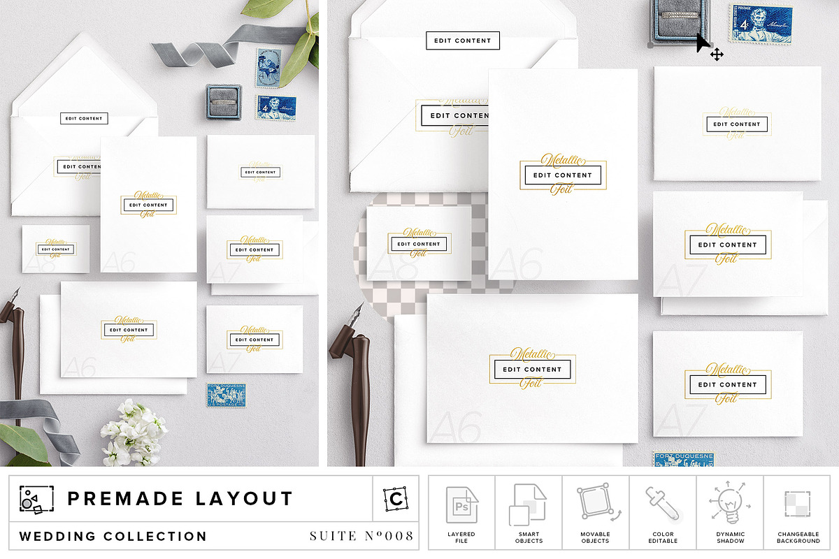 Wedding Stationery Suite Mockup in Print Mockups - product preview 8