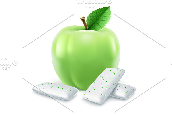 Pads of bubble gum with green apple