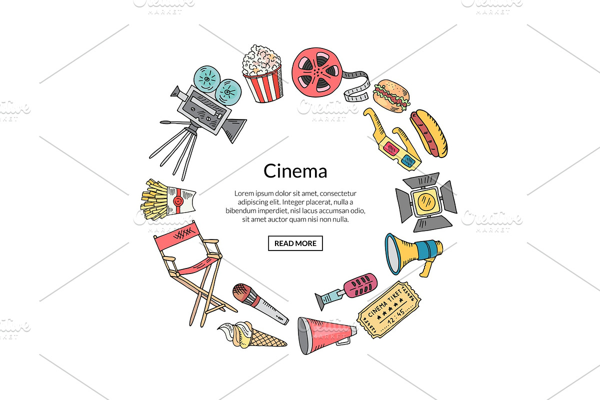 Vector cinema doodle icons in circle in Graphics - product preview 8