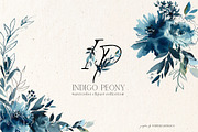 Indigo Peony Watercolor Floral Set