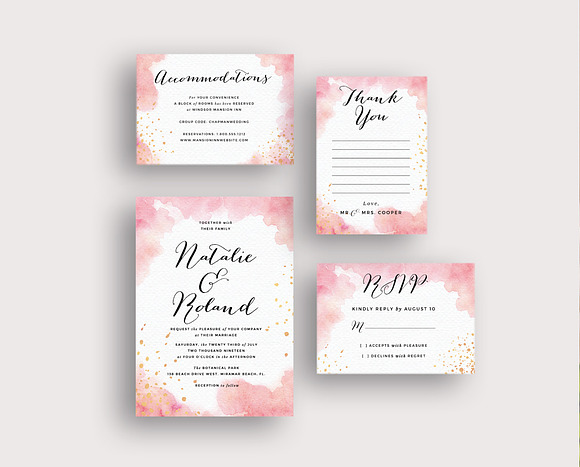 Peach Watercolor Gold Splashes in Wedding Templates - product preview 1
