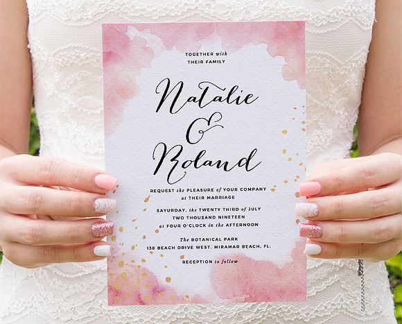 Peach Watercolor Gold Splashes in Wedding Templates - product preview 2
