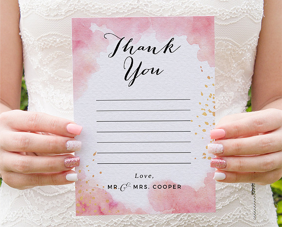 Peach Watercolor Gold Splashes in Wedding Templates - product preview 6