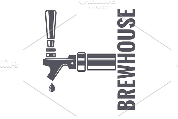 Beer tap logo of brewhouse on white 