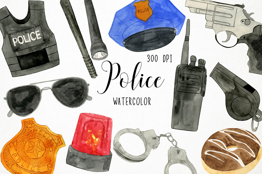 Watercolor Police Clipart in Illustrations - product preview 8