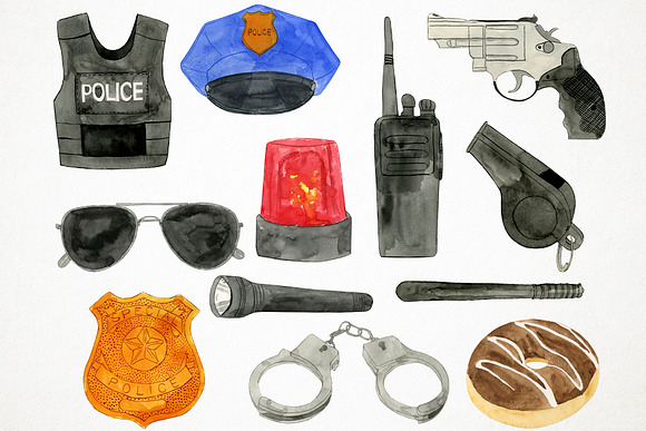 Watercolor Police Clipart in Illustrations - product preview 1