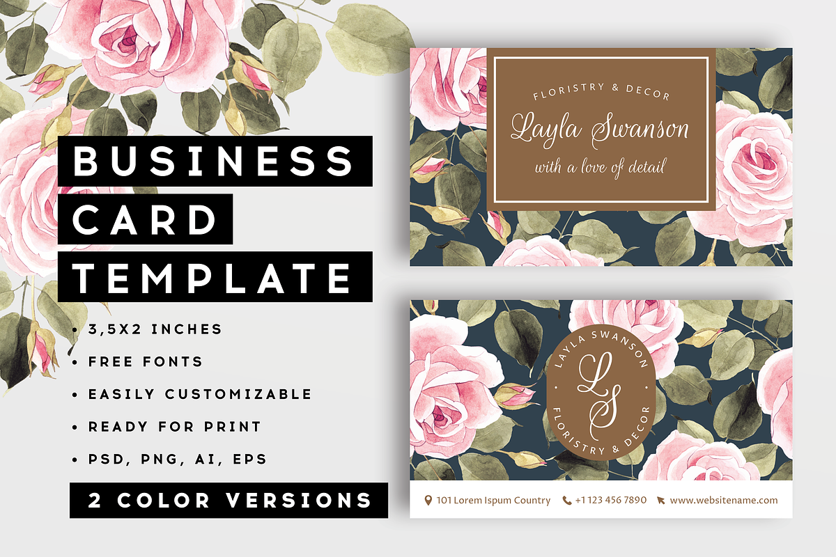 Roses – business card  in Business Card Templates - product preview 8