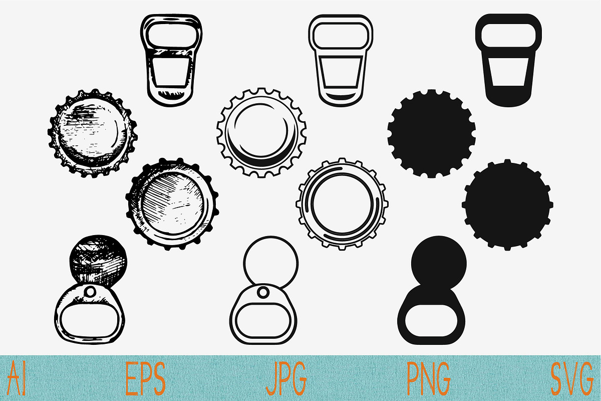 bottle caps, metal ring pull svg in Objects - product preview 8