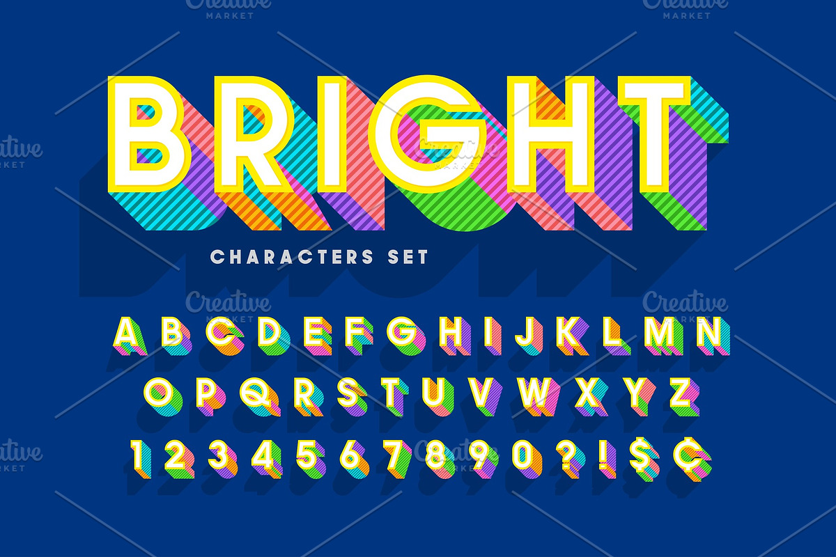 Extra bright 3d display font design in Illustrations - product preview 8