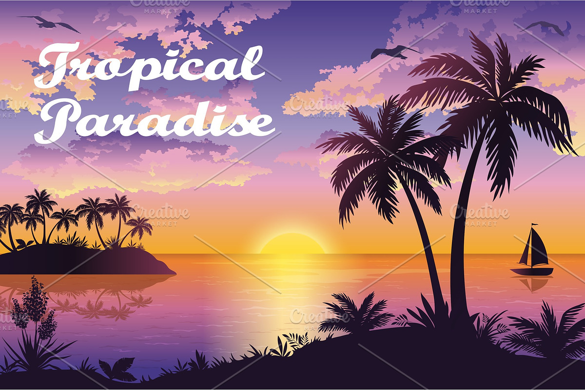 Tropical Sea Landscape with Palms in Illustrations - product preview 8
