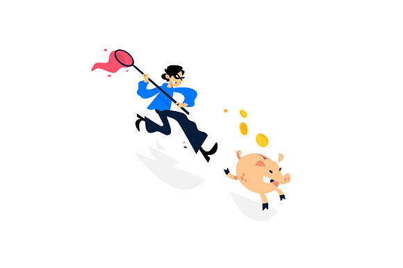 Guy and a thief catch a piggy bank in Illustrations - product preview 2