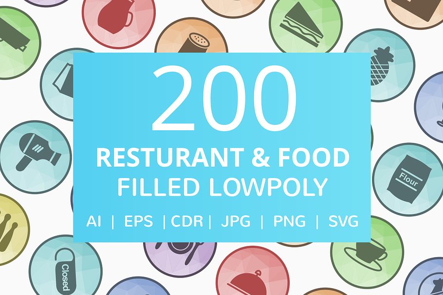 200 Restaurant & Food Low Poly Icons
