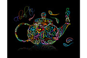Teapot sketch with floral tea for