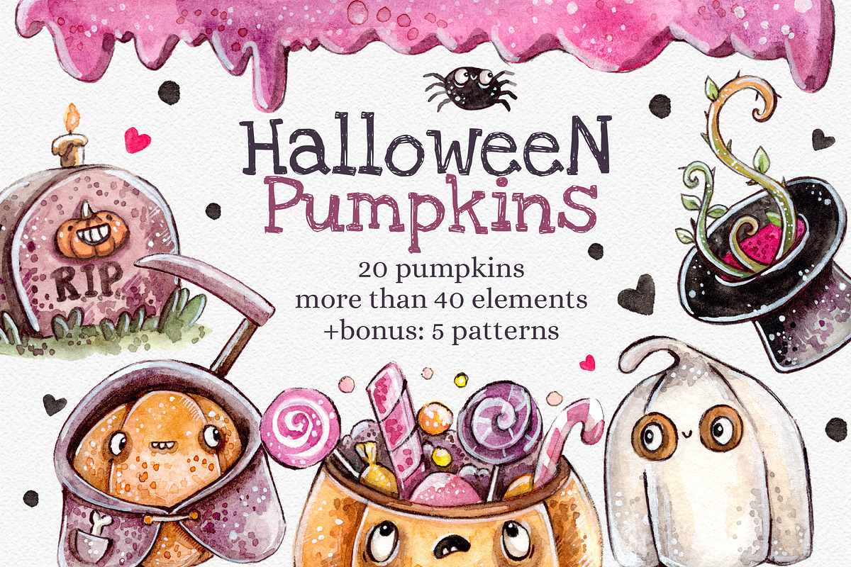 Halloween Pumpkins set +5 patterns in Illustrations - product preview 8