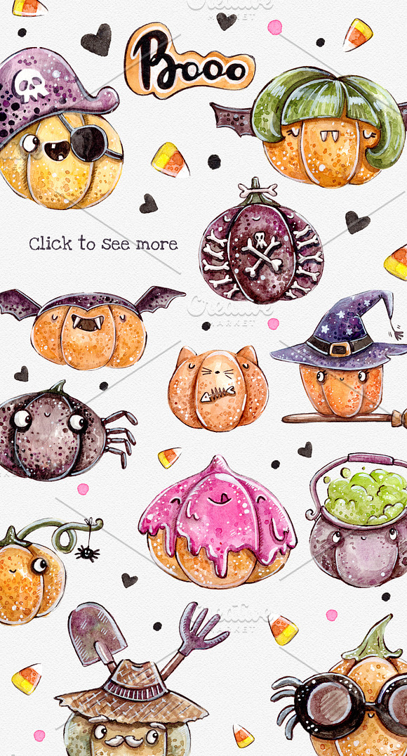 Halloween Pumpkins set +5 patterns in Illustrations - product preview 1