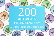 200 Activities Filled Low Poly Icons