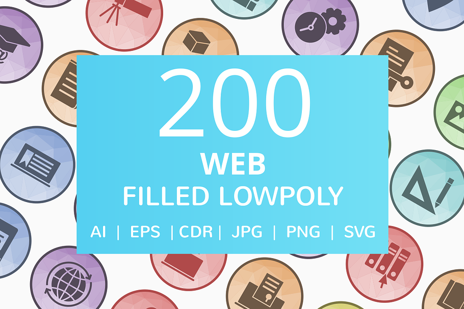 200 Web Filled Low Poly Icons in Graphics - product preview 8