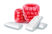 Pads of bubble gum with raspberry