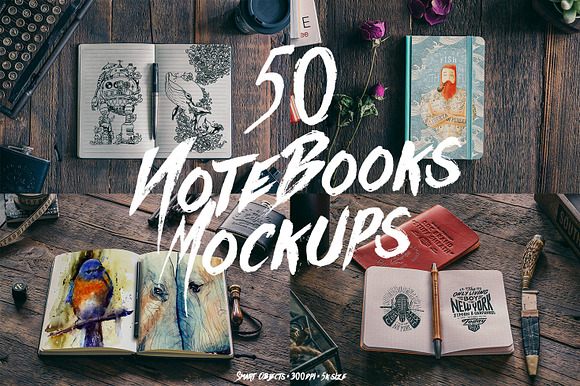 50 Notebooks Mockups in Mockup Templates - product preview 1