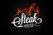 Steak house logo with fire on black 
