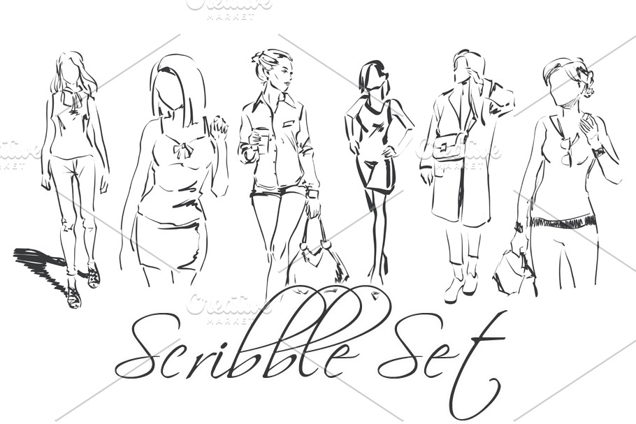 Set of fashion scribbles