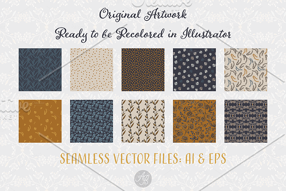 Seamless Vector Patterns Bees Leaves in Patterns - product preview 2