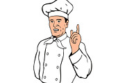 Chef Pointing Finger Up Retro