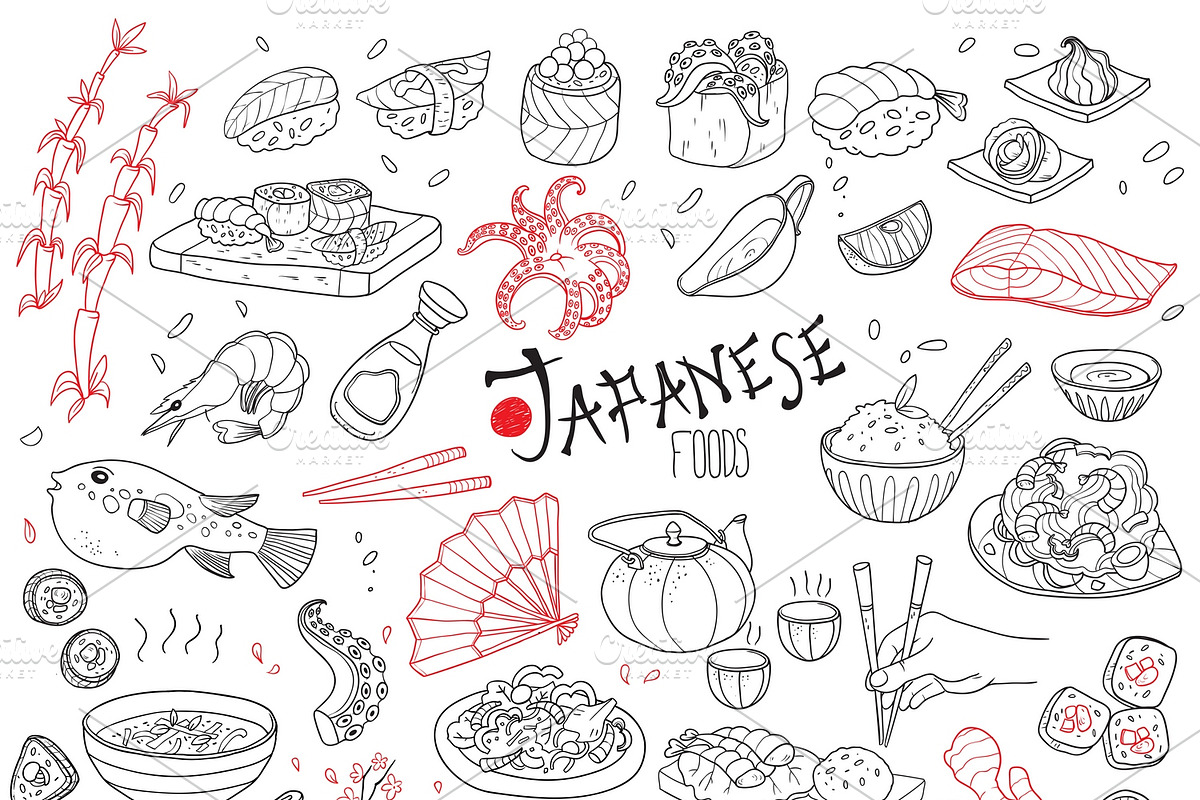 Sketch Japanese Cuisine Elements Set in Japanese Icons - product preview 8
