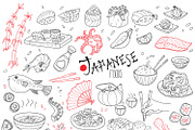 Sketch Japanese Cuisine Elements Set