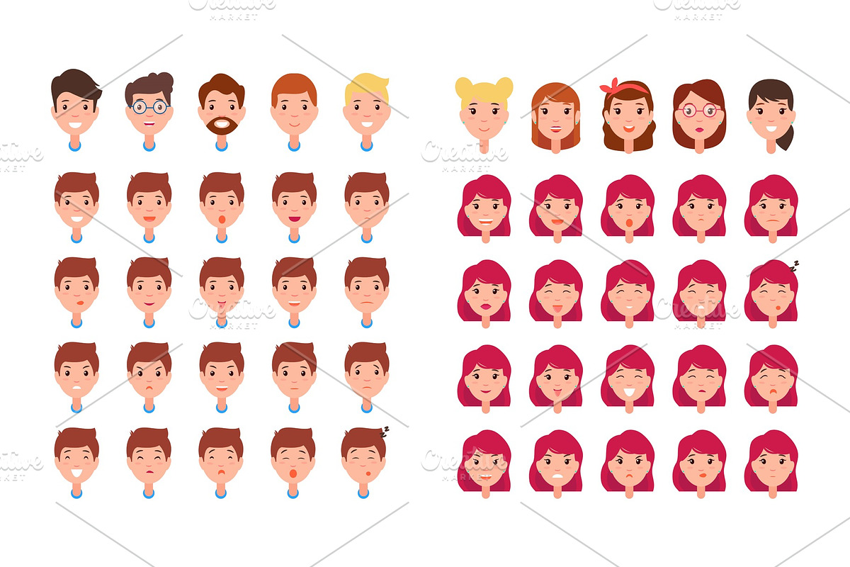 Man and Woman Emotions Set Vector in Illustrations - product preview 8