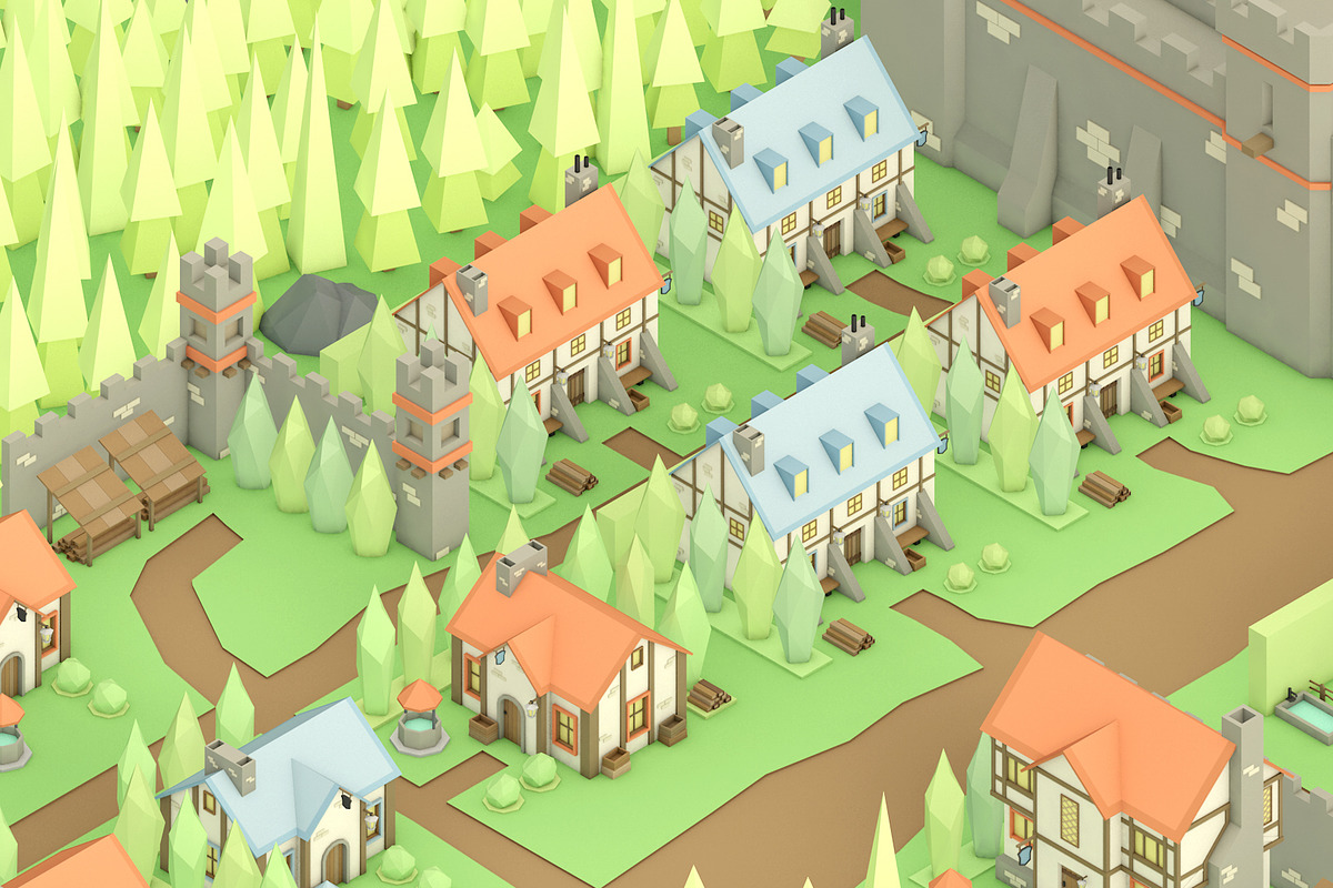 Low Poly Medieval Houses in Architecture - product preview 8