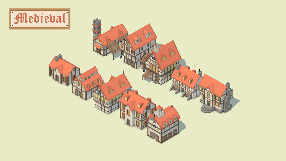 Low Poly Medieval Houses in Architecture - product preview 3