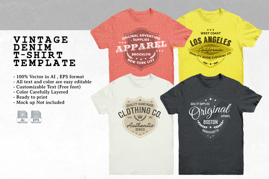 Vintage Denim T-Shirt Template in Templates - product preview 8