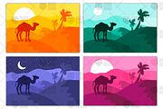 Sand desert panorama (palms & camel)