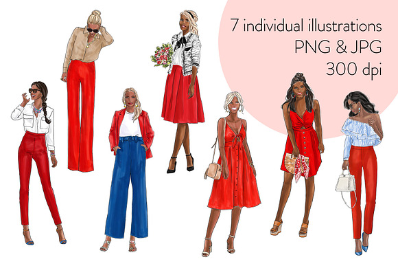 Girls in red - Dark Skin Clipart in Illustrations - product preview 1